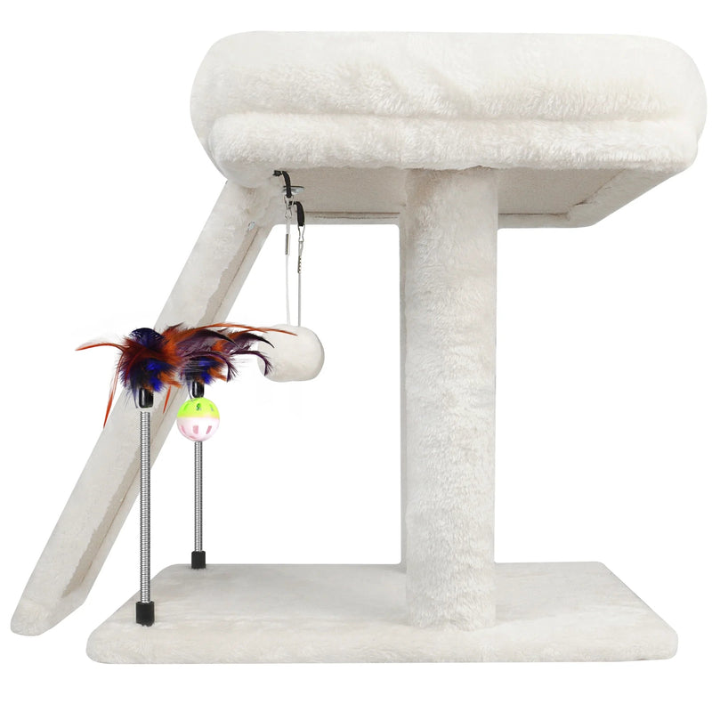 Cozy Beige Cat Tree with Condo, Scratch Post, Hammock & Fun Hanging Balls for Your Feline Friends