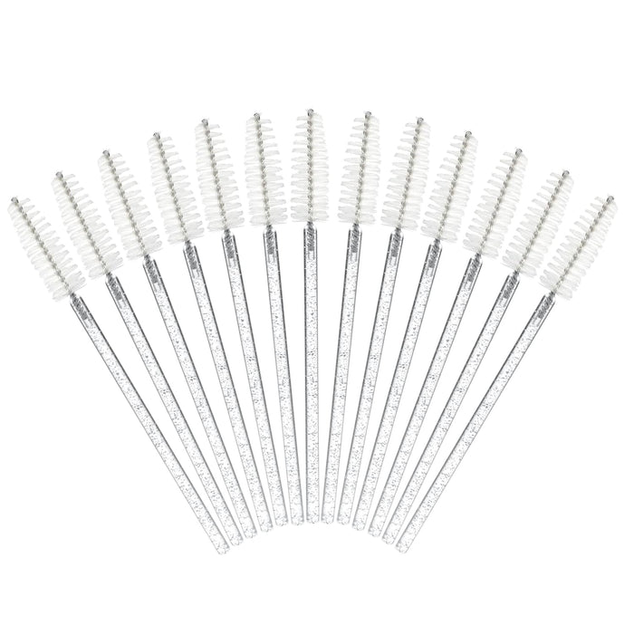 50PCS Mascara Wands, Crystal White Mascara Brushes, Disposable Eyelash Eyebrow Spoolie Brush, Lash Spoolies for Makeup Eyelash Extensions (White)