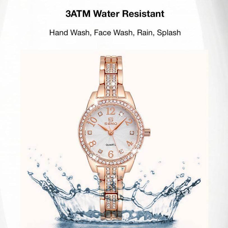 Seno Rhinestone Bracelet Watch, 30M Waterproof, Shimmering Rhinestone & Diamond Dial, Stylish Quartz Wristwatch for Women, Elegant Jewelry Clasp Timepiece