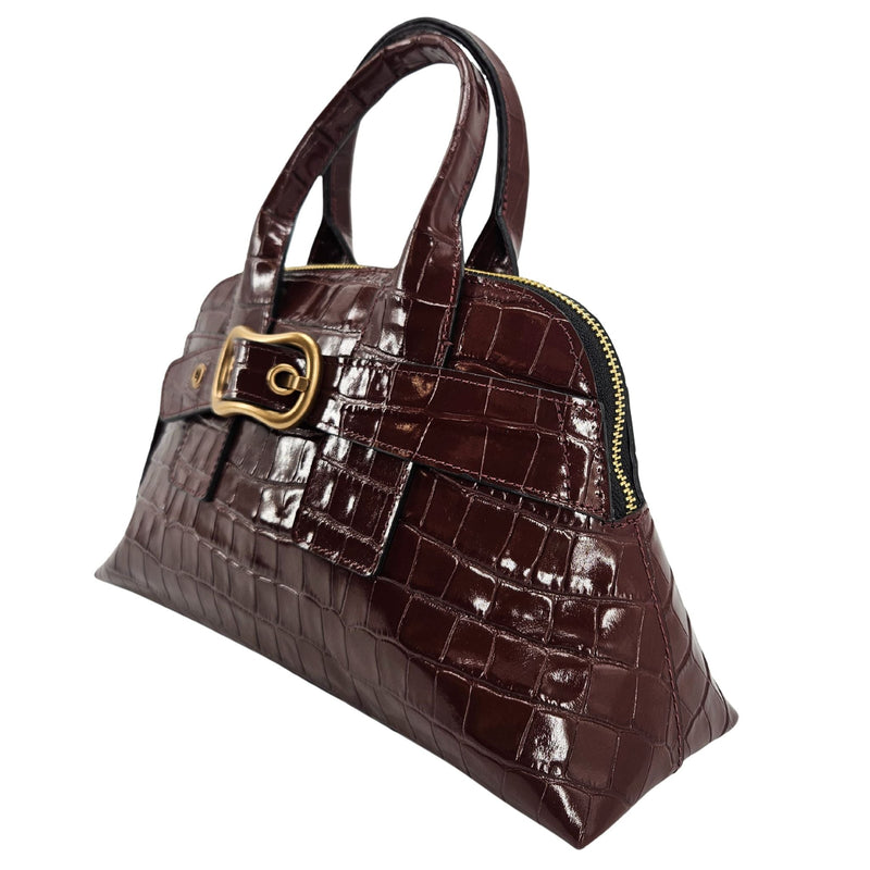 Niky Mid Brown Moc Croc Leather Mini tote Bag