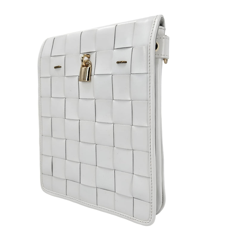 Woven Leather White Crossbody Bag