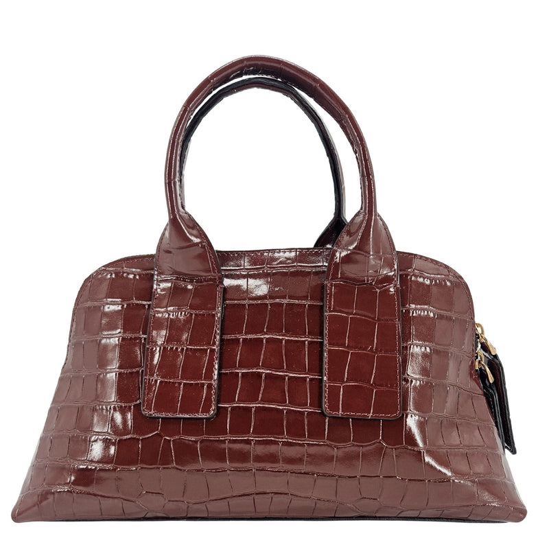 Niky Mid Brown Moc Croc Leather Mini tote Bag