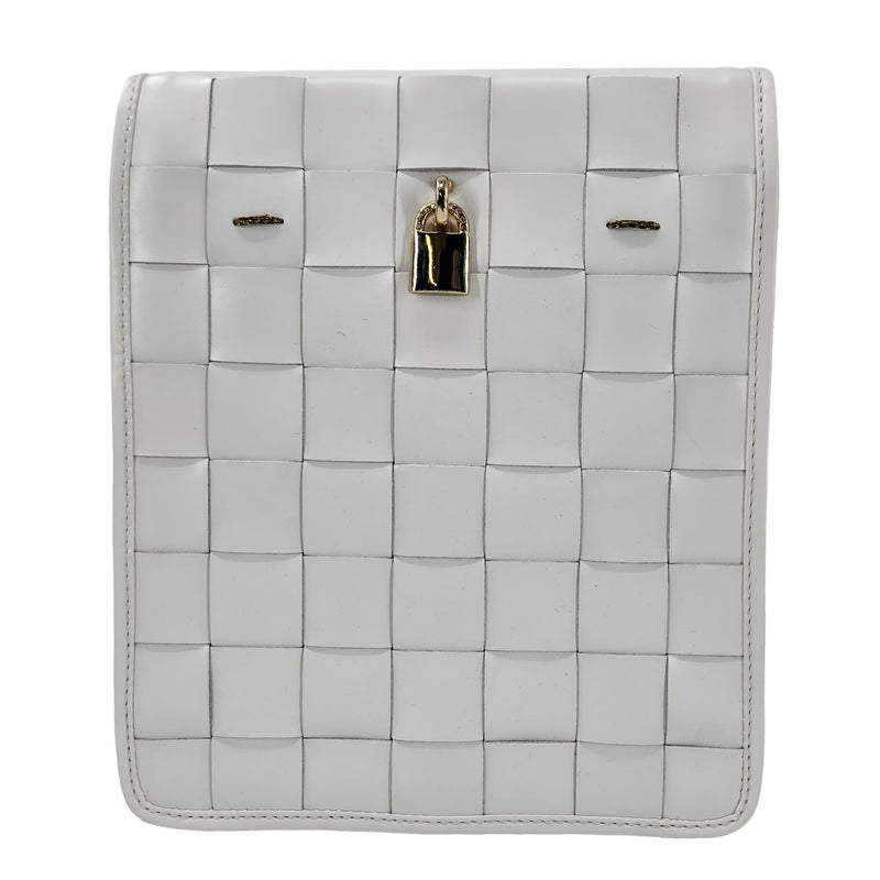 Woven Leather White Crossbody Bag