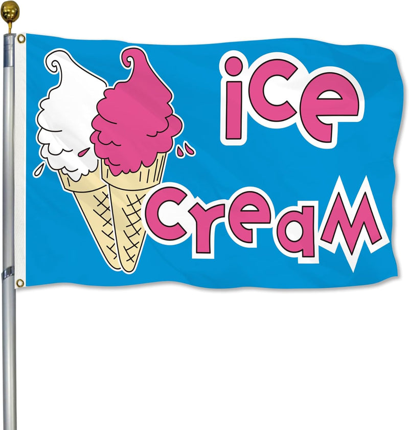 Ice Cream Business Concession Stand Sign Flag 3X5 Ft Food Tent Snack Sign Banner for Outdoor Cafe Bar Decor