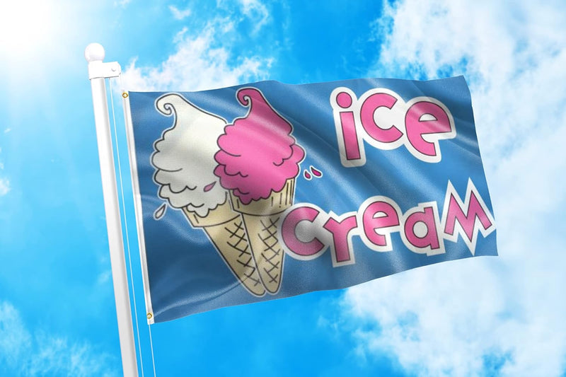 DMSE Ice Cream Food Snack Concession Sign Flag 3X5 Ft Foot 100% Polyester 100D Flag UV Resistant (3'X5' Ft Foot)