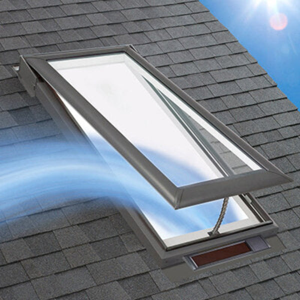 VELUX Solar Powered Venting Deck Mount Skylight - White Solar Powered Shade
