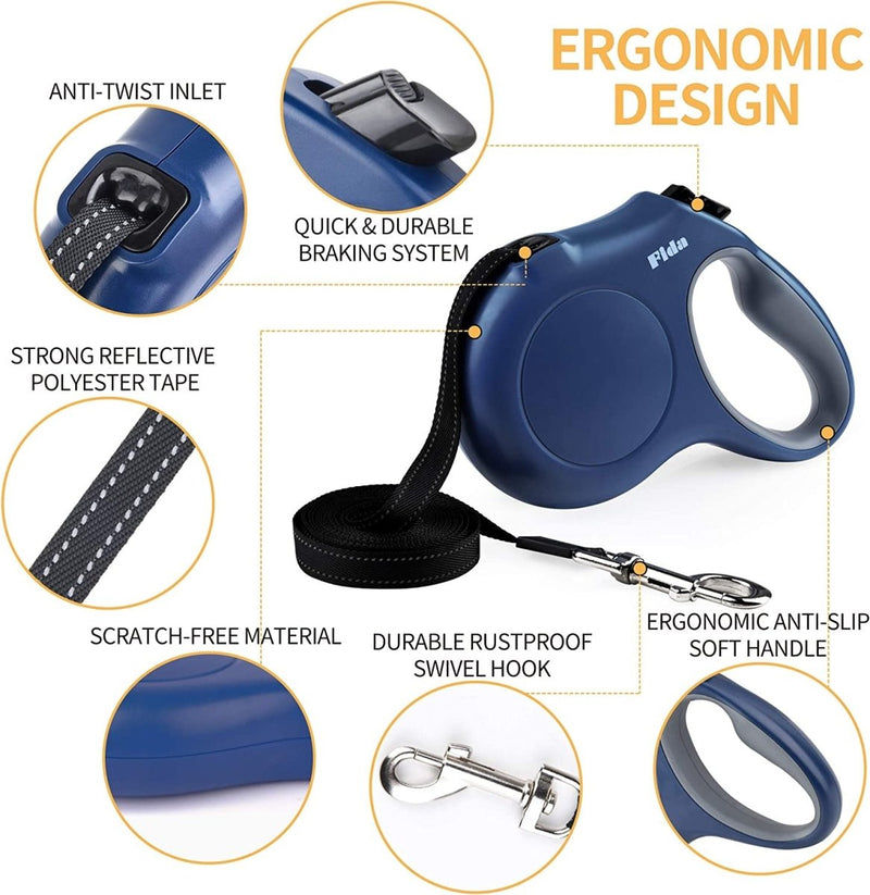 16ft Retractable Dog Leash with Dispenser and Poop Bags