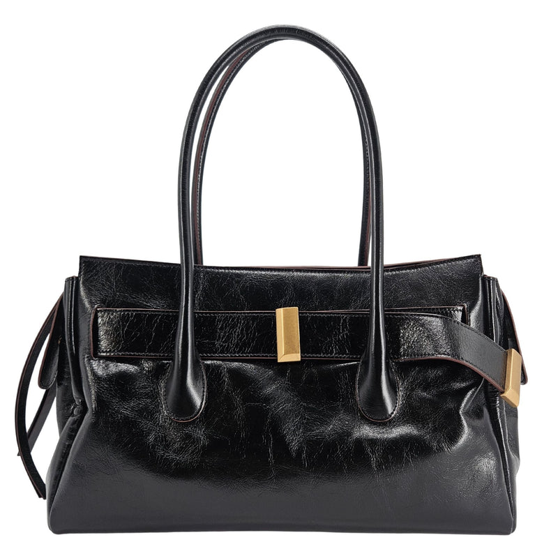 Emeralda Black Leather Shoulder Bag