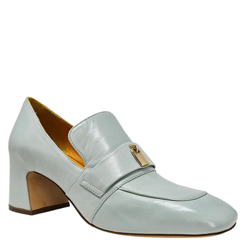 Seafoam Leather Lock Heel Loafer