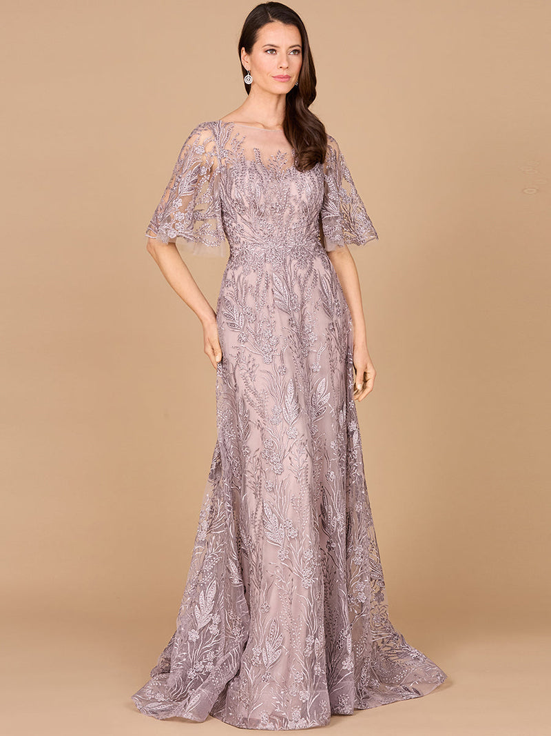 Modest, Cape Sleeve A-line Gown