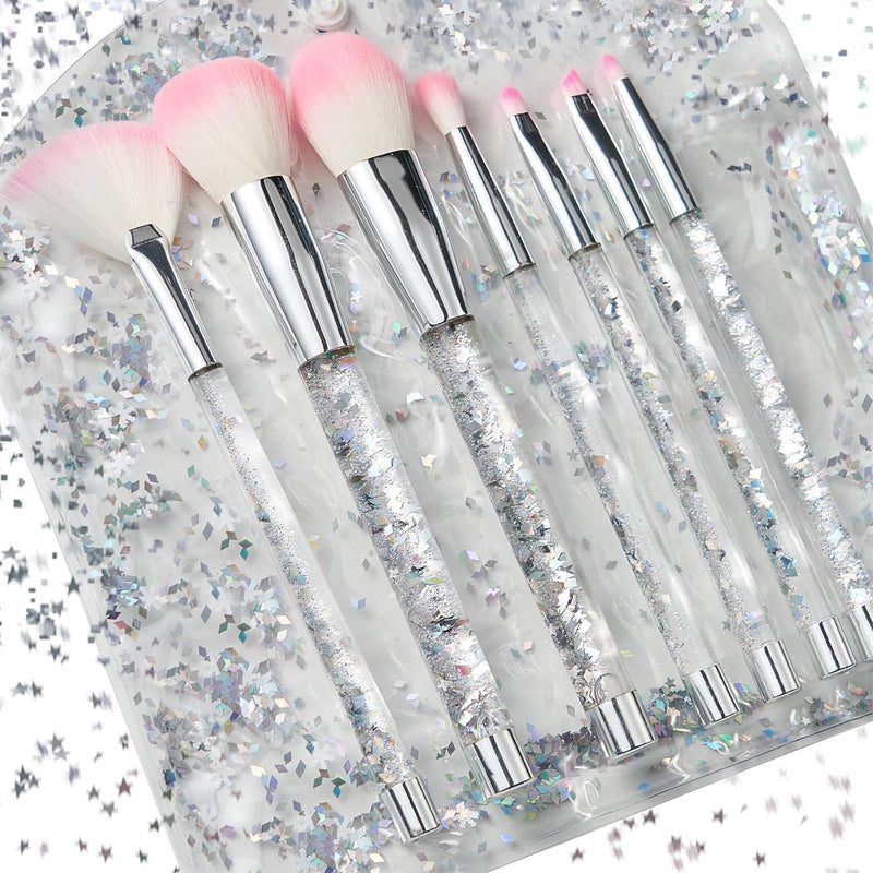 Unicorn Fan Makeup Brush Set,Crystal Sparkles Blue Blush Powder Fan Lip Eye Shadow Eyebrow Eye Blender Brush in Set