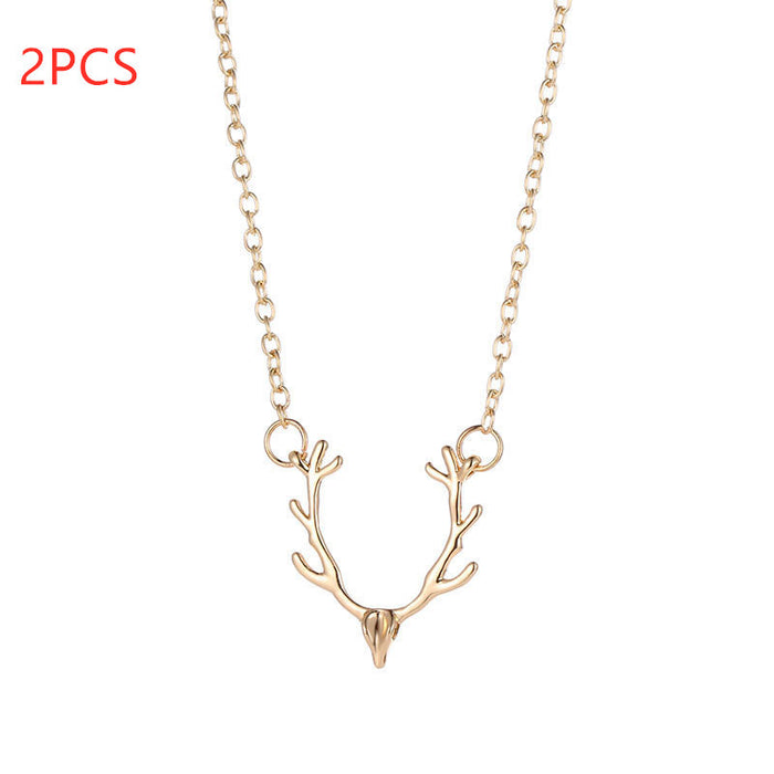 Christmas Small Antlers Deer Head Elk Necklace