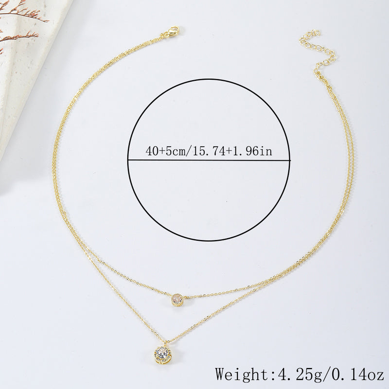 Sparkling Three-dimensional Zircon Pendant Necklace, Women's Exquisite Double-layer Collarbone Chain Jewelry Gift, Suitable For Engagement, Party, Holiday Gifts