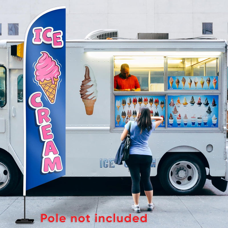 Ice Cream Sign - Swooper Flag - Ice Cream Decorations for Business Advertising - Ice Cream Flag Feather 12Ft X 2.5Ft Polyester 150D (Pole and Hardware Are Not Included)