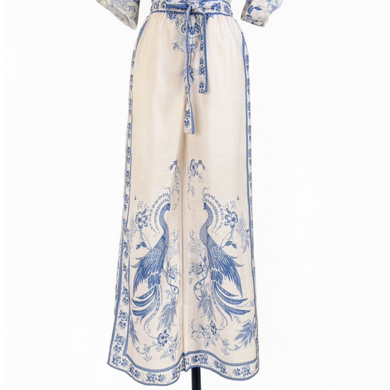 Australian Niche Printing Lapel Rolled Sleeves Shirt Wide Leg Trousers Suit