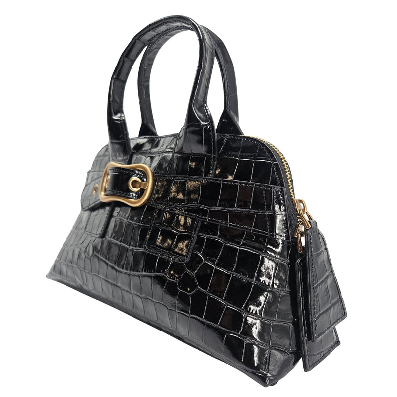 Niky Black Moc Croc Leather Mini tote Bag