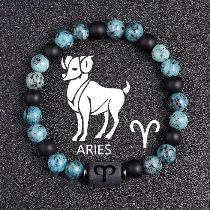 Twelve Constellations Bracelets 8mm Obsidian String Beads Natural Stone
