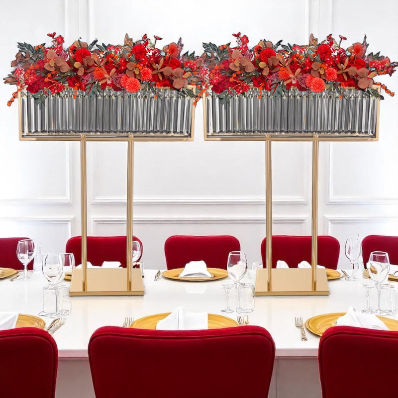 Minara Long Table Centerpiece - Gold Crystal Wedding Decor