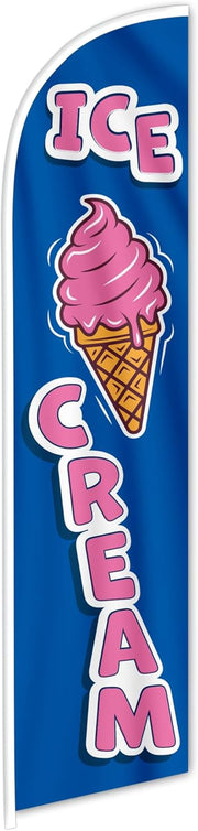 Ice Cream Sign - Swooper Flag - Ice Cream Decorations for Business Advertising - Ice Cream Flag Feather 12Ft X 2.5Ft Polyester 150D (Pole and Hardware Are Not Included)