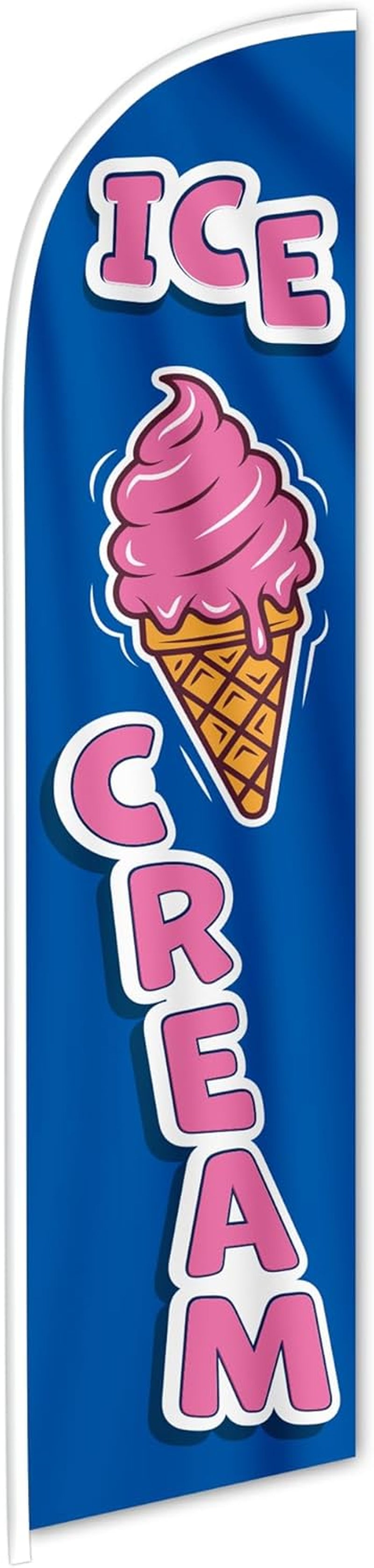 Ice Cream Sign - Swooper Flag - Ice Cream Decorations for Business Advertising - Ice Cream Flag Feather 12Ft X 2.5Ft Polyester 150D (Pole and Hardware Are Not Included)