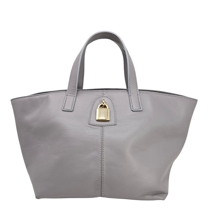 Madison Maison x Joan Hornig Light Grey Leather Lock Tote Bag