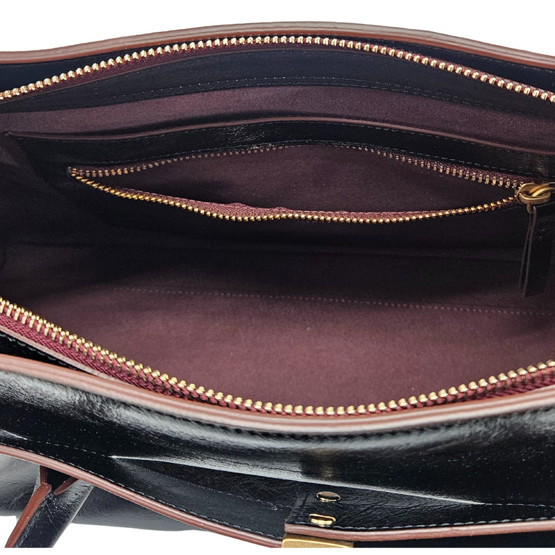 Emeralda Black Leather Shoulder Bag
