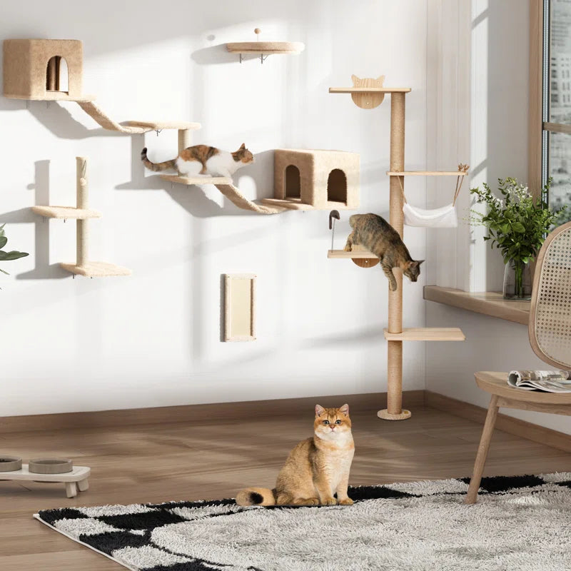 Elevate Your Cat's Playtime with the Darkiel 7-Piece Wall-Mounted Climbing Tower