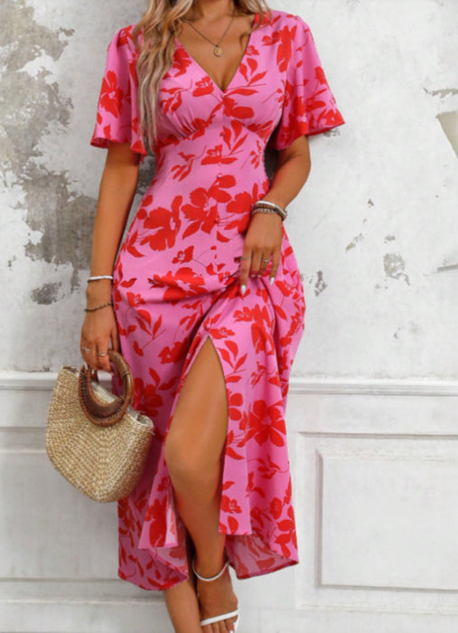 Women's V-neck Casual Temperament Long Dress