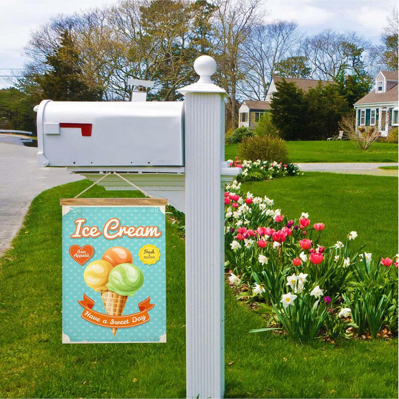 Ice Cream Cone Garden Flags Summer Yard Flag Burlap Banners Vertical Double Sided 12.5X18 Inch Small Flag Home Decorative Outdoor Villa