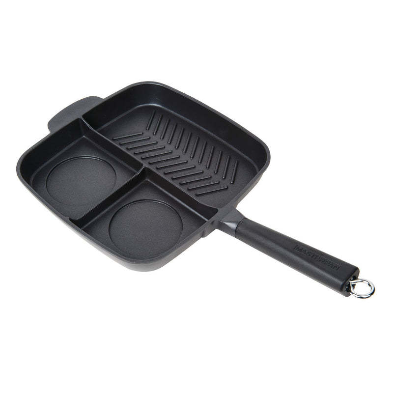 MASTERPAN Nonstick 3-Section Grill & Griddle Skillet, 11" (28cm)