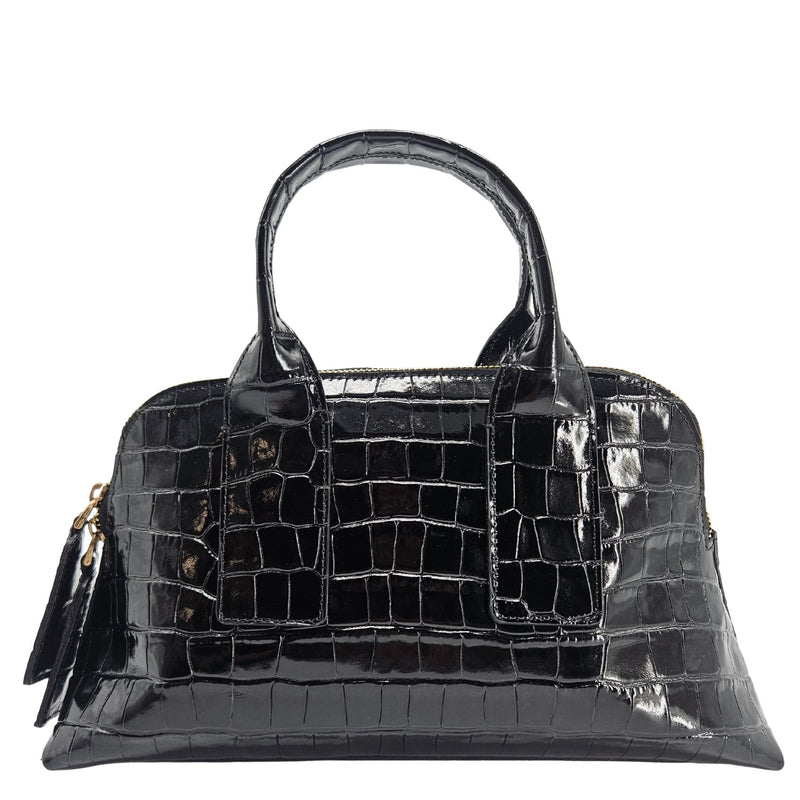 Niky Black Moc Croc Leather Mini tote Bag