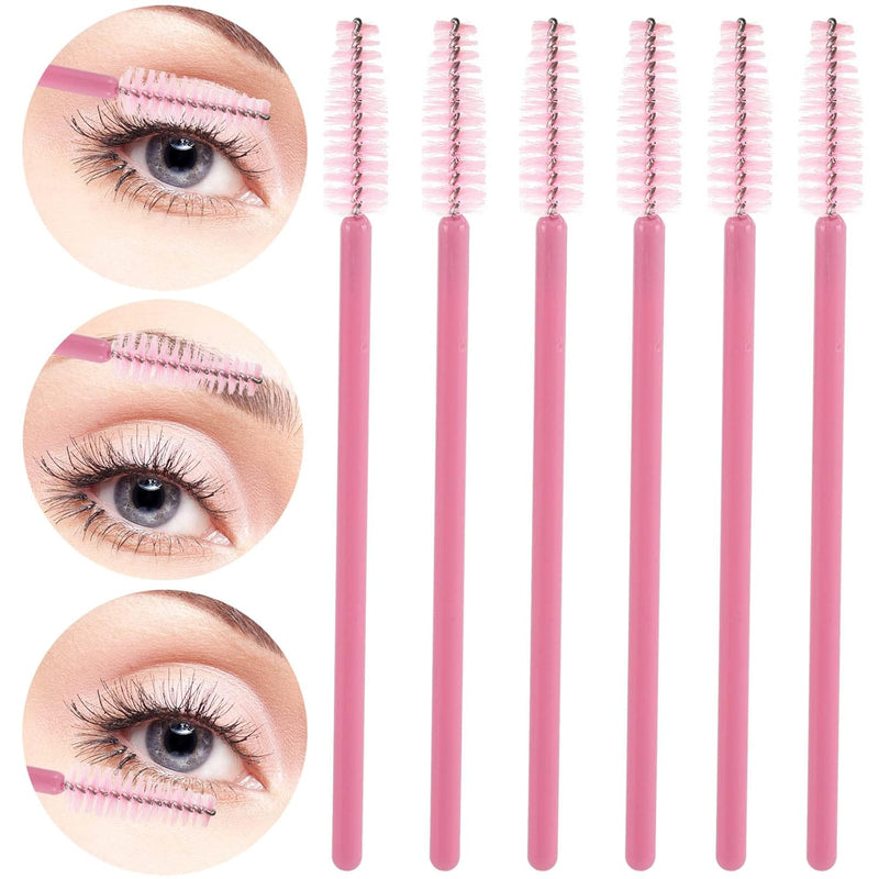 300 Disposable Spoolies Mascara Eyelash Wands Brush Applicator for Eyelash Extension Eyebrow and Makeup Pink