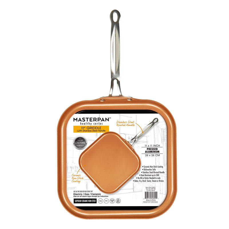 MASTERPAN Ceramic Nonstick Copper Color Griddle & Crepe Pan, 11" (28cm)