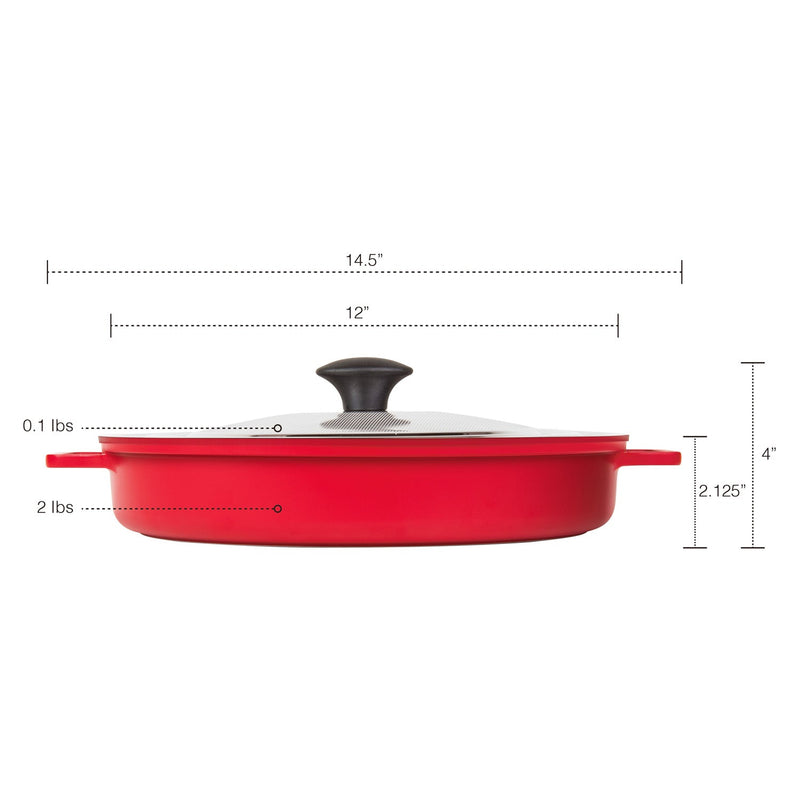 MASTERPAN Nonstick Stovetop Oven Grill Pan & Stainless Steel Lid, Red 12" (30cm)
