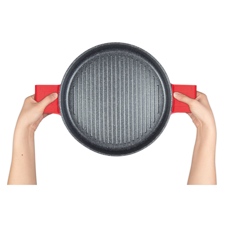 MASTERPAN Nonstick Stovetop Oven Grill Pan & Stainless Steel Lid, Red 12" (30cm)
