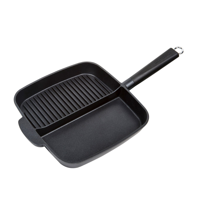 3 PACK BUNDLE - 11" HEAVY DUTY GRILL PAN + 11" 2-SECTION PAN + 3-SECTION PAN, WITH DETACHEABLE BAKELITE HANDLE, CAST ALUMINUM WITH SUPERIOR NON-STICK