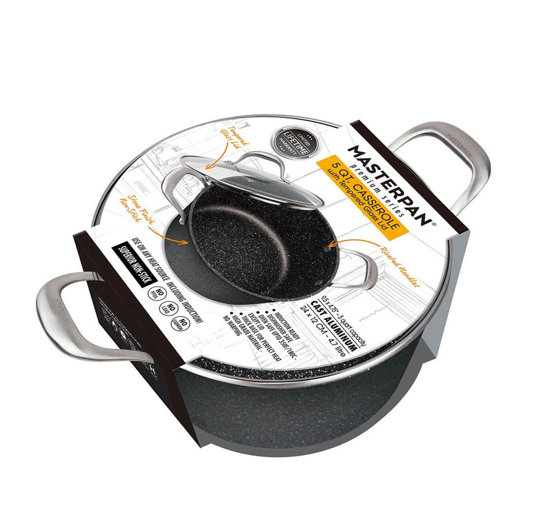 MASTERPAN Nonstick Granite Look Stock Pot With Glass Lid, 5 Qt.  9.5" (24cm)