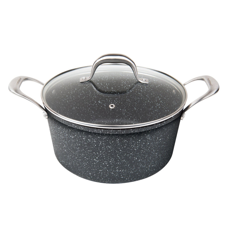 MASTERPAN Nonstick Granite Look Stock Pot With Glass Lid, 5 Qt.  9.5" (24cm)