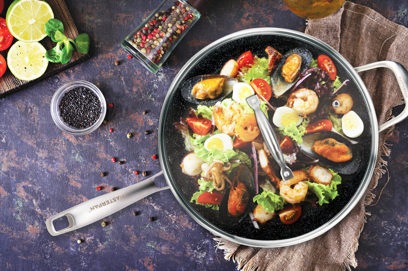 MASTERPAN Nonstick Granite Look Saute Pan with Glass Lid, 11" (28cm)