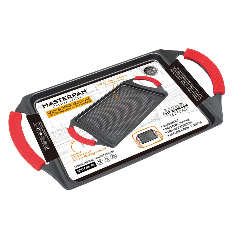 MASTERPAN Nonstick Grill Plate with Silicone Handles, 10"x13" (25x33cm)