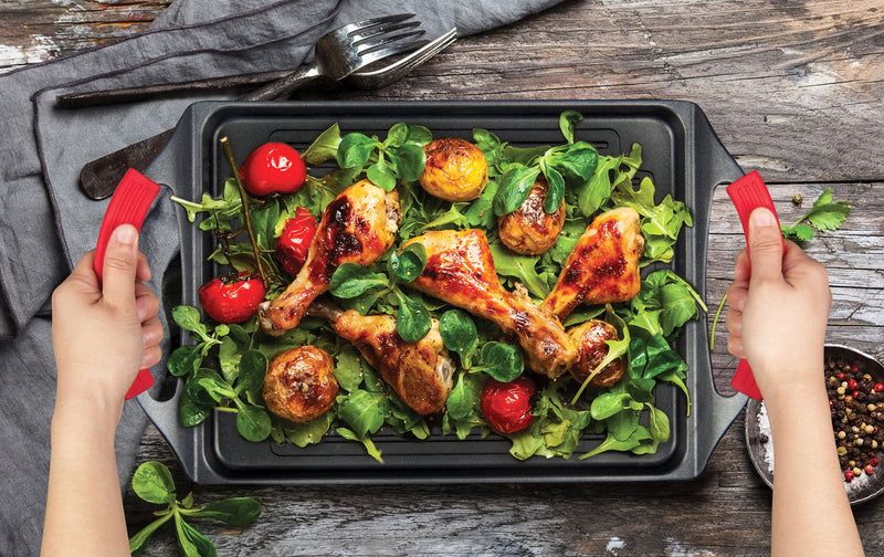 MASTERPAN Nonstick Grill Plate with Silicone Handles, 10"x13" (25x33cm)