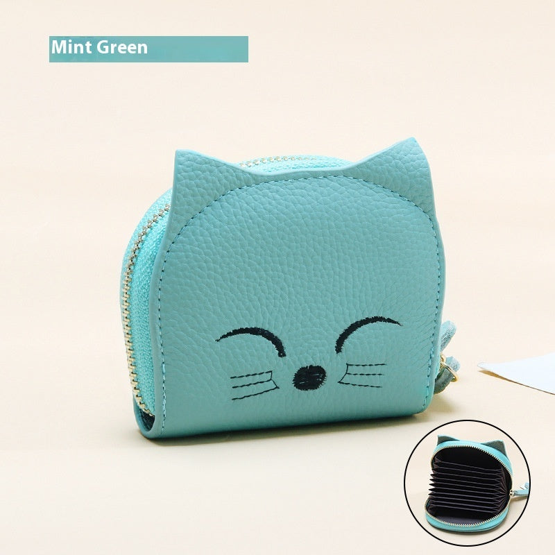 Women's Leather Card Holder with Cartoon Pendant