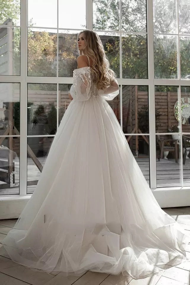 Boho Bride Puff Sleeve Off-Shoulder Wedding Gown