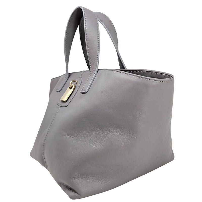 Madison Maison x Joan Hornig Light Grey Leather Lock Tote Bag