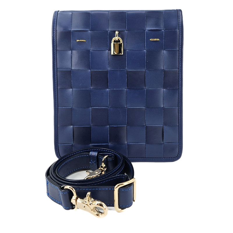 Woven Leather Navy Blue Crossbody Bag