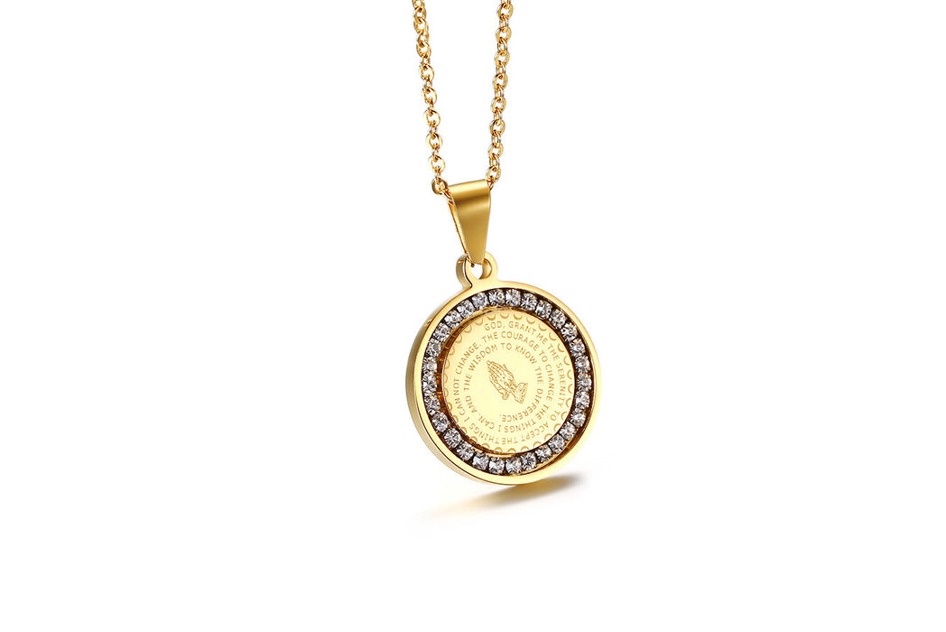 Stainless Steel Rhinestone Prayer English Scripture Pendant