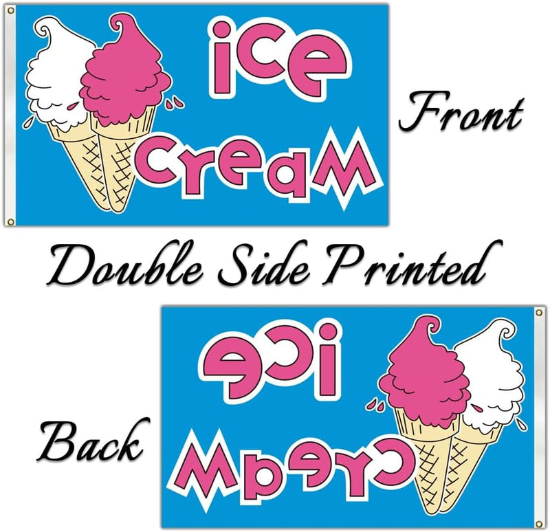 Ice Cream Business Concession Stand Sign Flag 3X5 Ft Food Tent Snack Sign Banner for Outdoor Cafe Bar Decor