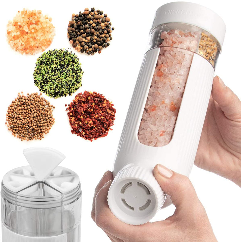 5-in-1 Multi Section Spice Grinder & Dispenser, White (Spices Not Included)