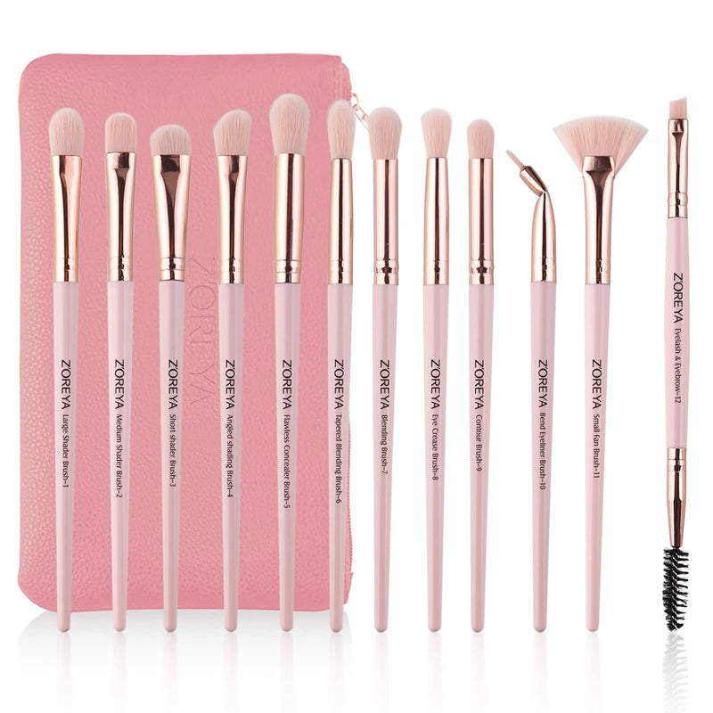 Eye Makeup Brushes, 12 Pcs Professional Eye Brush Set Eyeshadow, Eyebrow, Blending, Fan, Eyelash Brush Set with Carrying Bag(Champagne Gold)