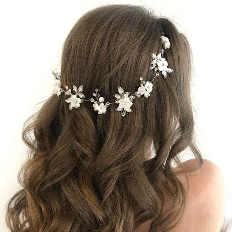 Bride Silver Wedding Hair Vine Flower Bridal Hair Piece Leaf Party Hair Accessories Crystal Hair Jewelry Rhinestone Headpieces for Women and Girls